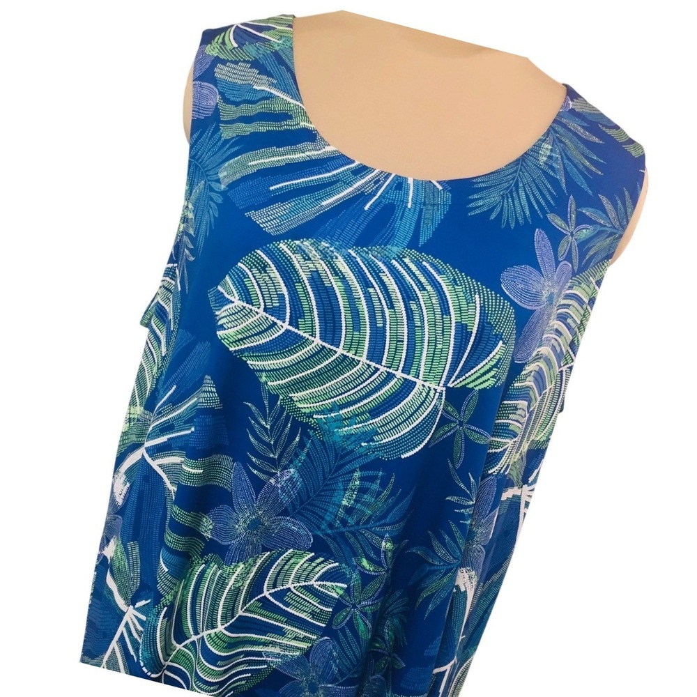 Ruby Rd Tropical Maxi Dress Knit Vacation Coastal Beachy Hi Low Travel Woman 2X